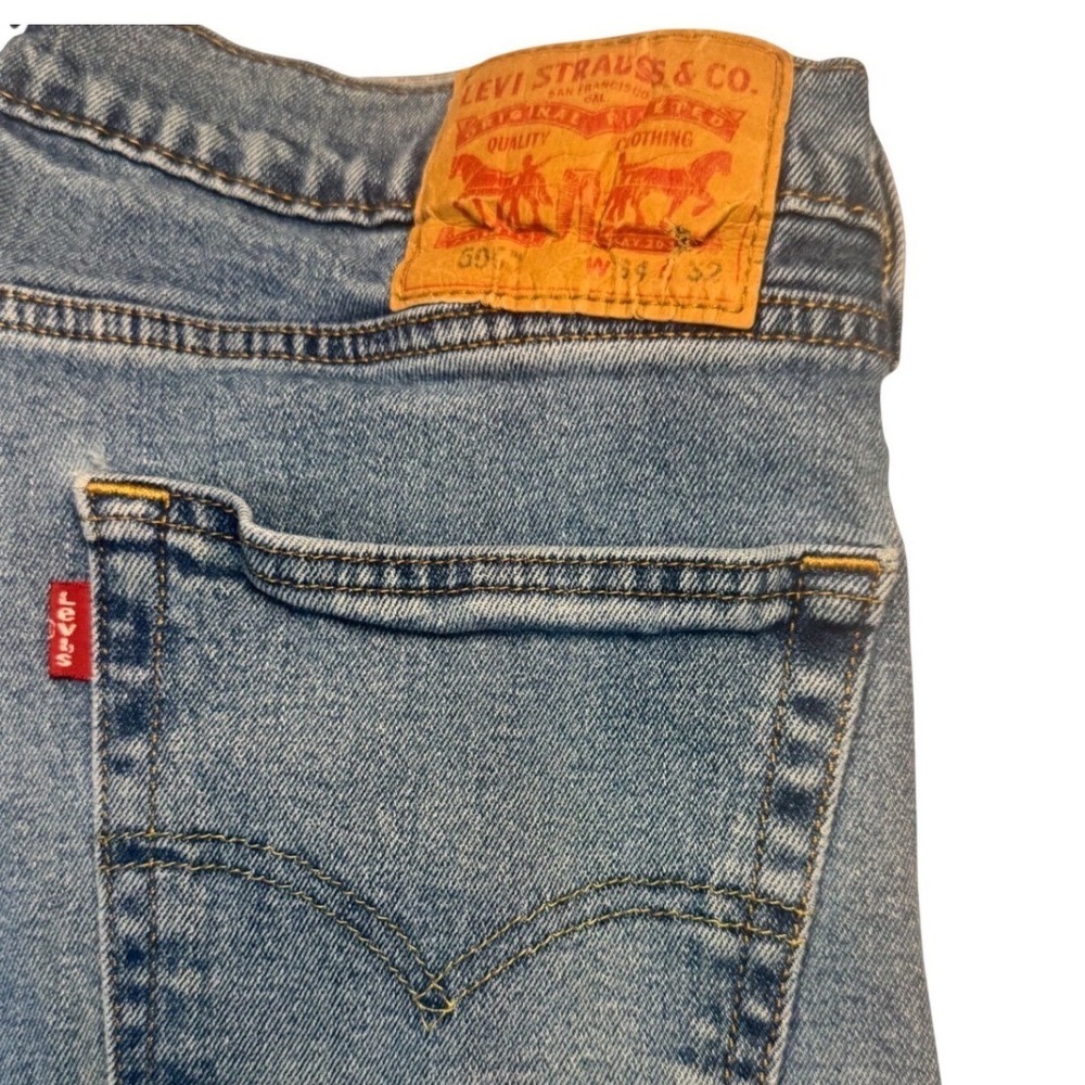 Levis 505 Regular Fit Straight Leg Jeans Mens 34x32 Medium Wash Blue 00505-1994 - Picture 5 of 8